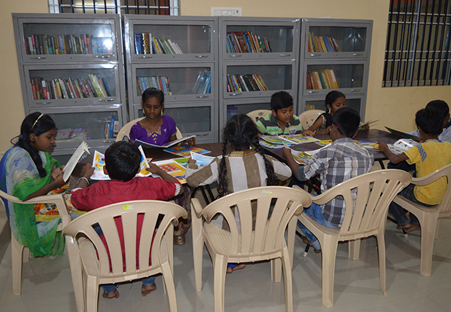 Students at the library